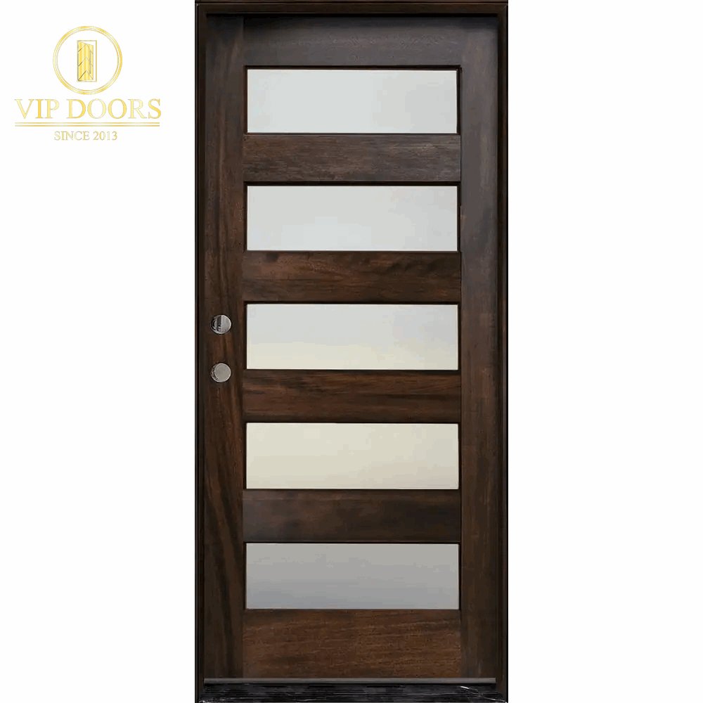 36 In. X 80 In. Ash Left - Hand Inswing 5 Lite Mistlite Decorative Glass Stained Mahogany Wood Prehung Front Door - VIP Hardware Store