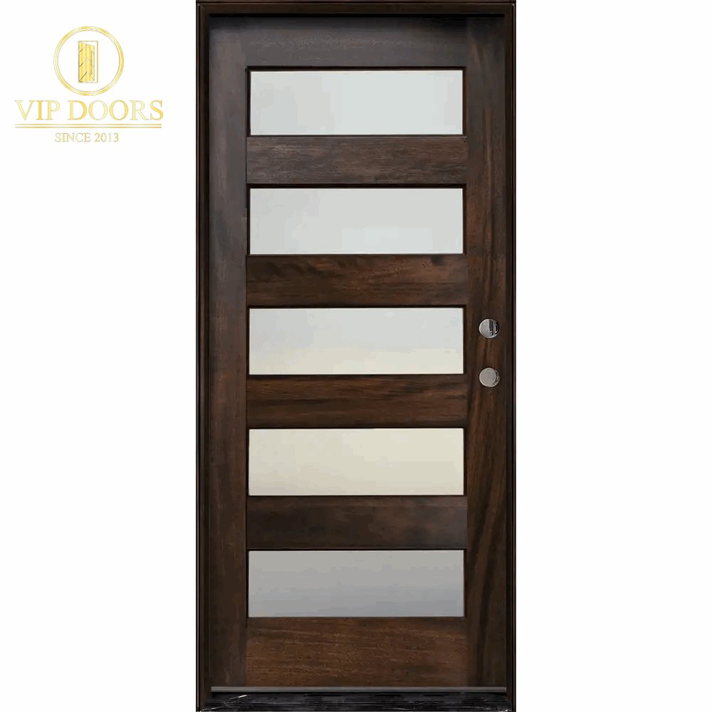 36 In. X 80 In. Ash Left - Hand Inswing 5 Lite Mistlite Decorative Glass Stained Mahogany Wood Prehung Front Door - VIP Hardware Store