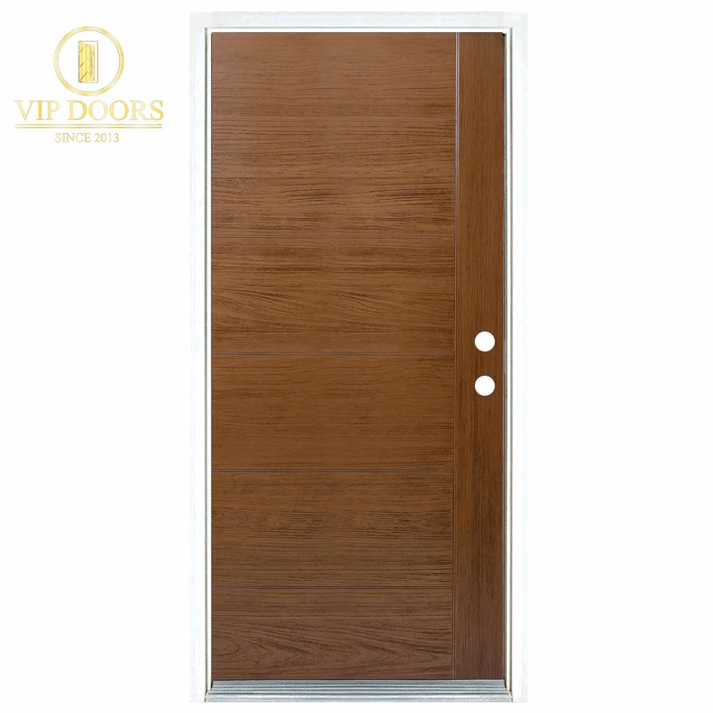 36 In. X 80 In. Medium Oak Right - Hand Inswing Contemporary Teak Stained Fiberglass Prehung Front Door - VIP Hardware Store