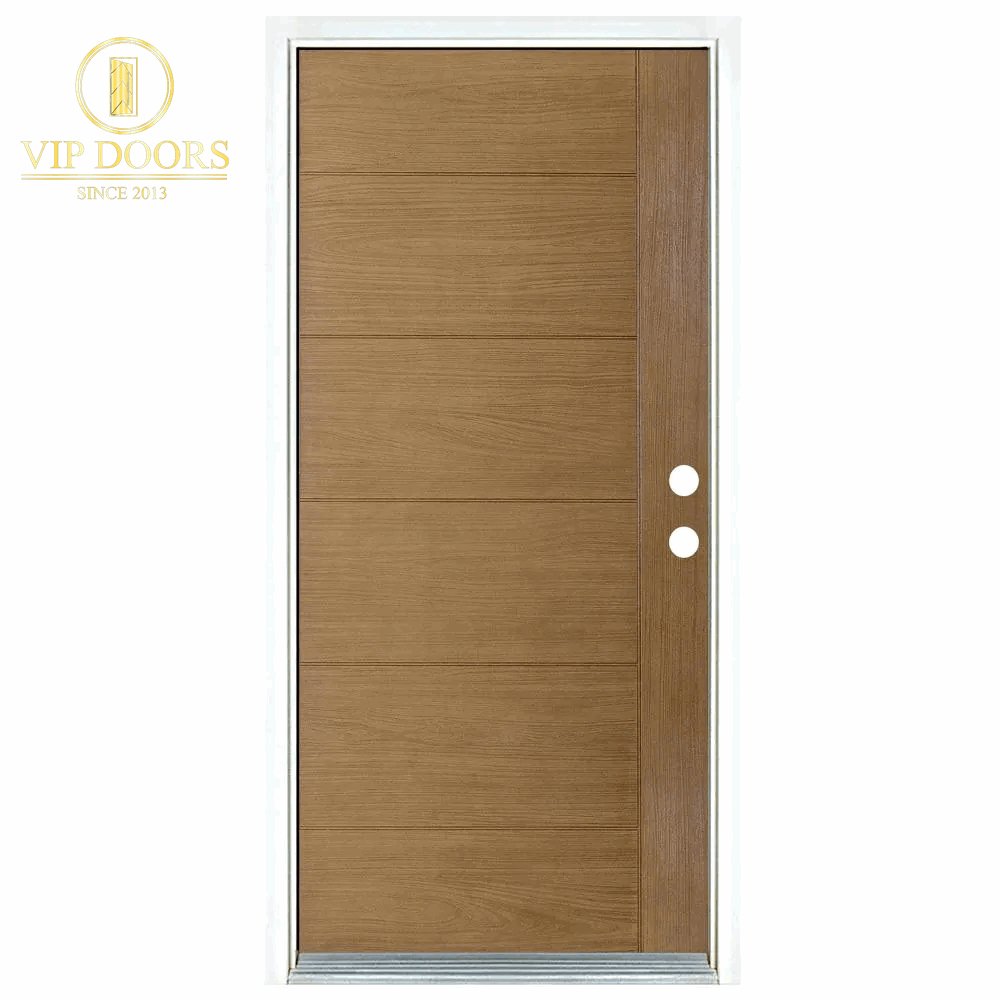 36 In. X 80 In. Medium Oak Right - Hand Inswing Contemporary Teak Stained Fiberglass Prehung Front Door - VIP Hardware Store