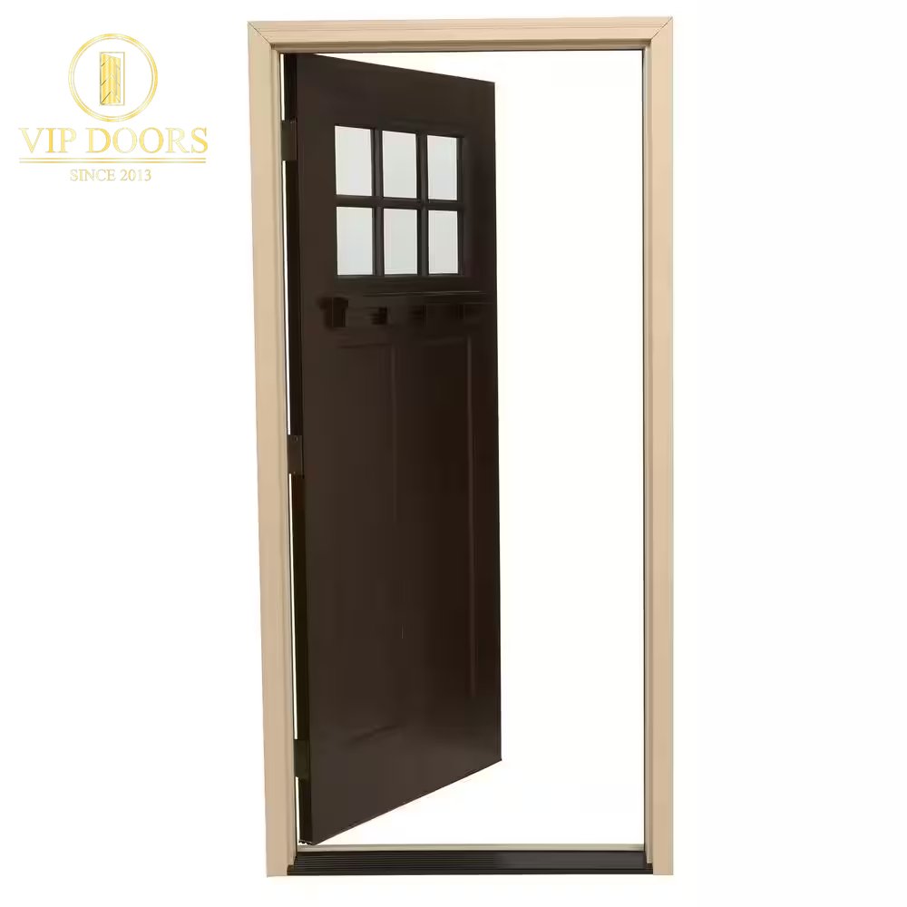 37.5 In. X 81.625 In. 6 Lite Craftsman - Stained Chestnut Mahogany Left - Hand Inswing Fiberglass Prehung Front Door - VIP Hardware Store