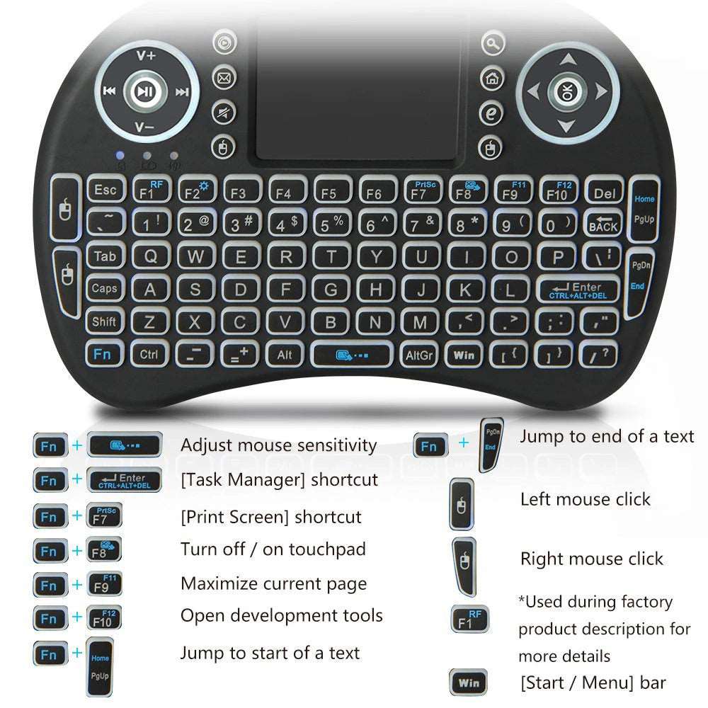 Colorful Backlight English Russian 2.4G Air Mouse Remote Touchpad for Android TV Box PC I8 Mini Wireless Keyboard