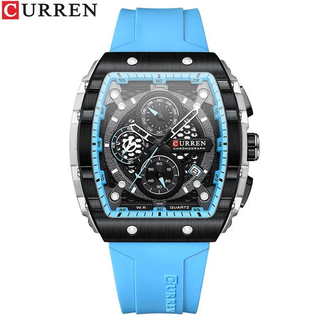 CURREN 8442 Sports Unique Rectangular Watches with Large Dial Casual Quartz Silicone Bands Auto Date Wristwatches For Lover's - VIP Hardware Store