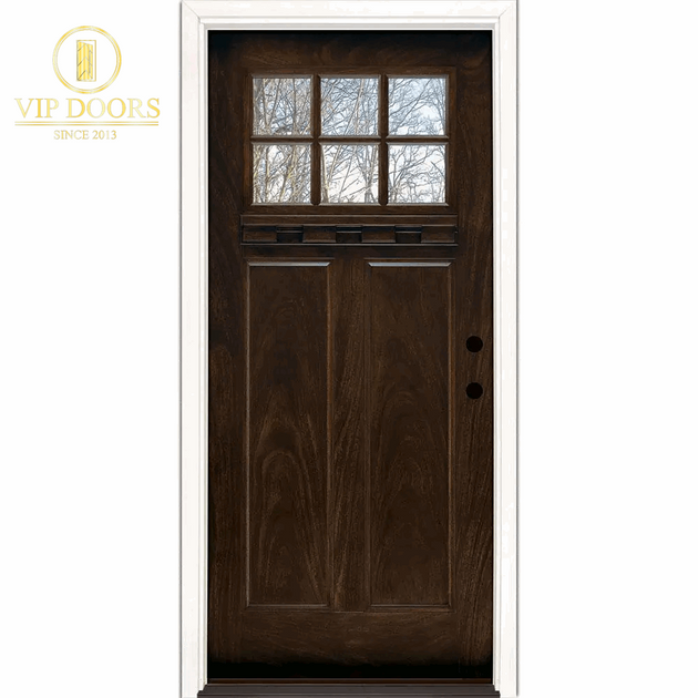 37.5 In. X 81.625 In. 6 Lite Craftsman Stained Chestnut Mahogany Left-Hand Inswing Fiberglass Prehung Front Door