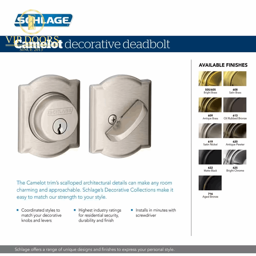 B60 Series Camelot Aged Bronze Single Cylinder Deadbolt Certified Highest for Security and Durability