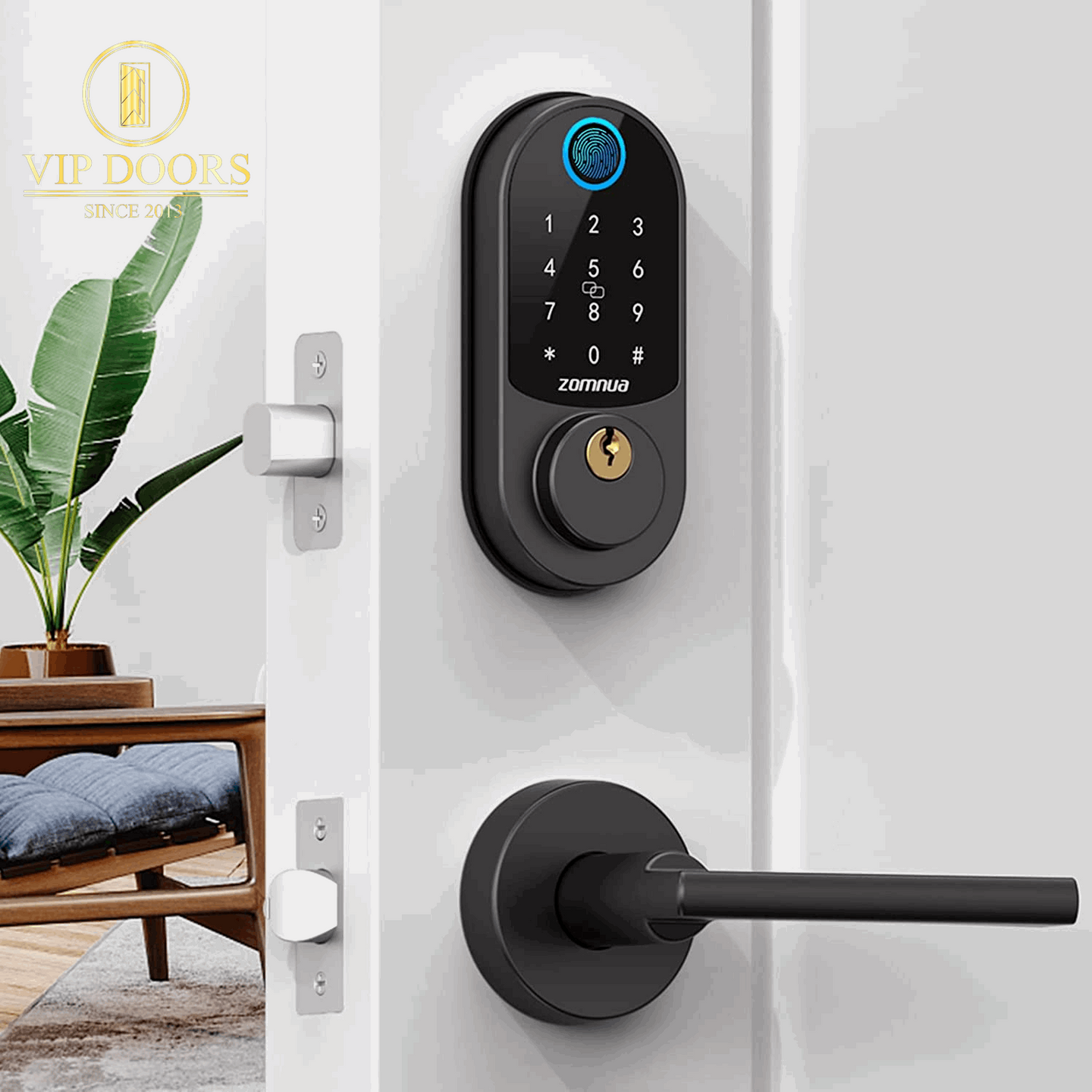 Keyless Entry Door Lock,  Fingerprint Door Lock with Keypads, Electronic Digital Deadbolt Smart Lock for Front Door, Support IC Cards, Touchscreen Auto Lock, Anti-Peeking Password