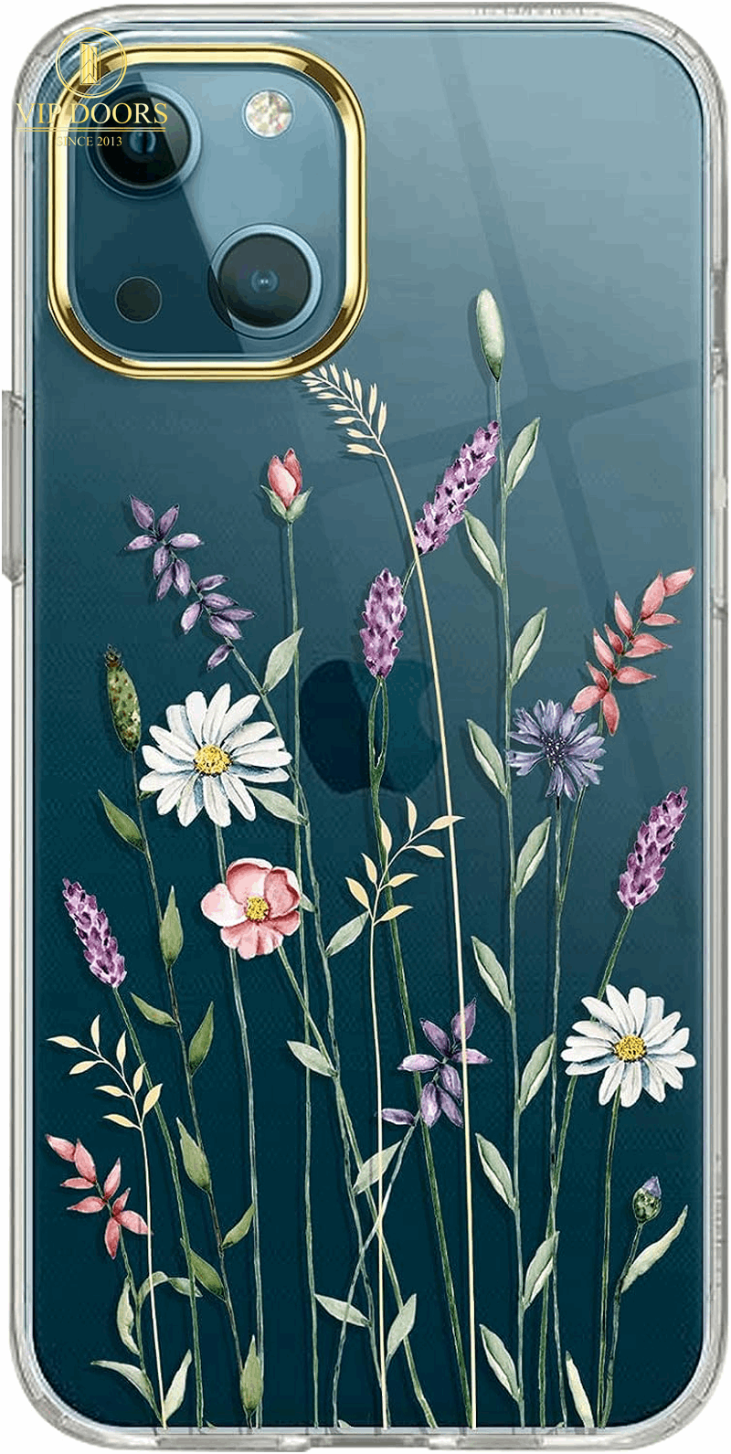 Compatible with Iphone 14 Case with Flowers,For Girly Women,Shockproof Clear Floral Pattern Hard Back Cover for Iphone 14 6.1 Inch 2022 -Blue