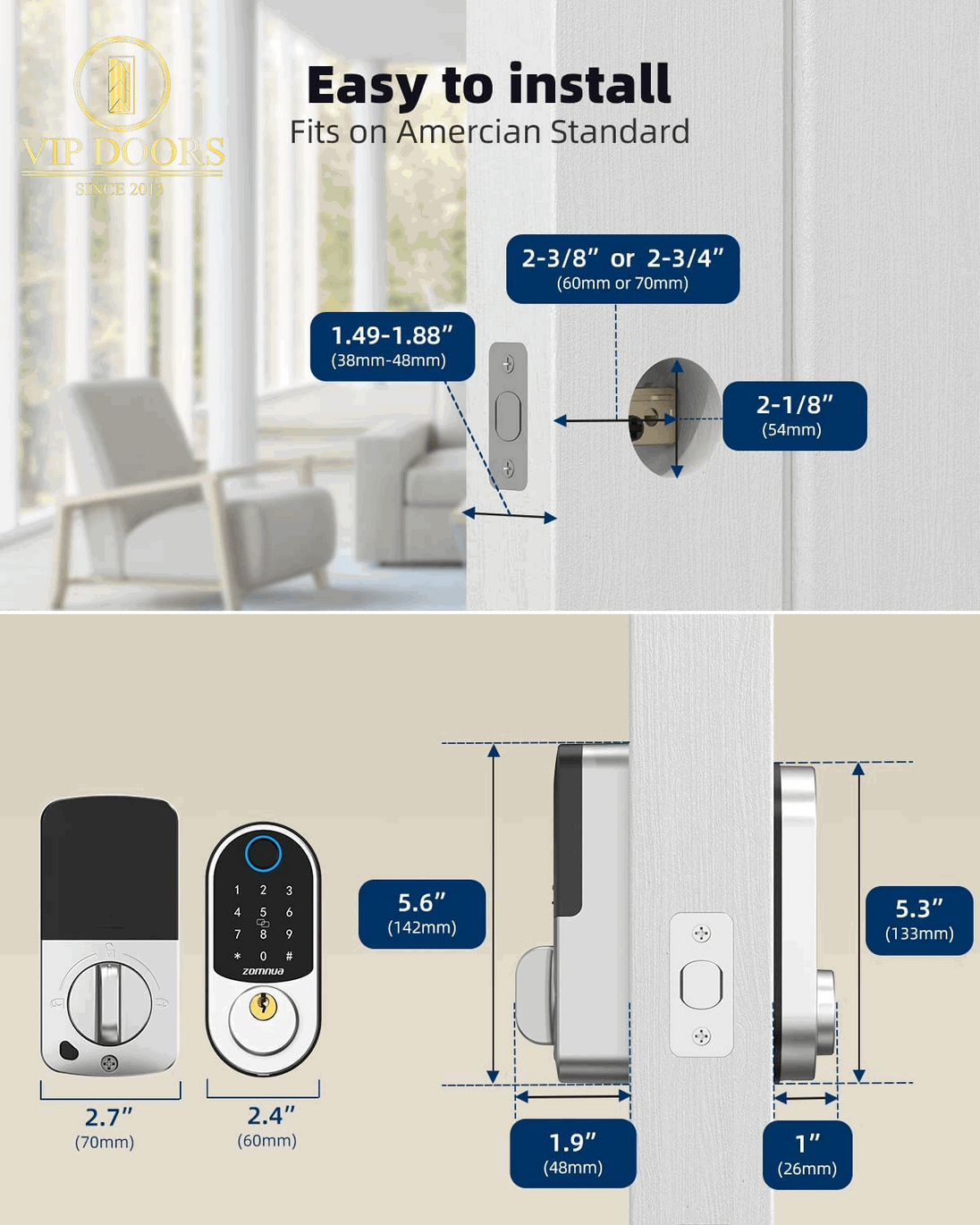 Keyless Entry Door Lock,  Fingerprint Door Lock with Keypads, Electronic Digital Deadbolt Smart Lock for Front Door, Support IC Cards, Touchscreen Auto Lock, Anti-Peeking Password