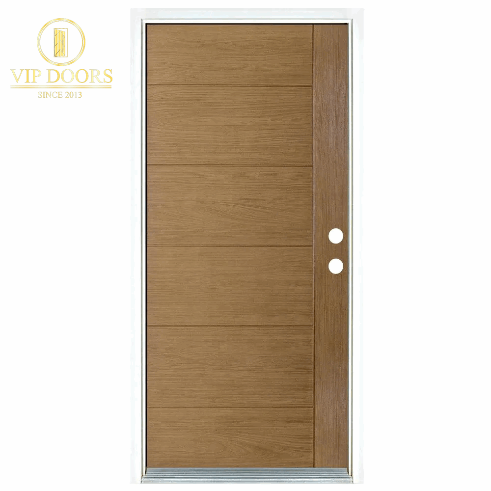 36 In. X 80 In. Medium Oak Right-Hand Inswing Contemporary Teak Stained Fiberglass Prehung Front Door