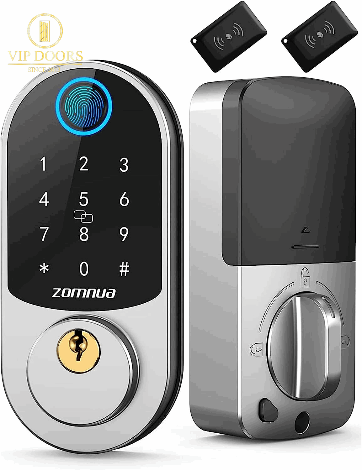 Keyless Entry Door Lock,  Fingerprint Door Lock with Keypads, Electronic Digital Deadbolt Smart Lock for Front Door, Support IC Cards, Touchscreen Auto Lock, Anti-Peeking Password