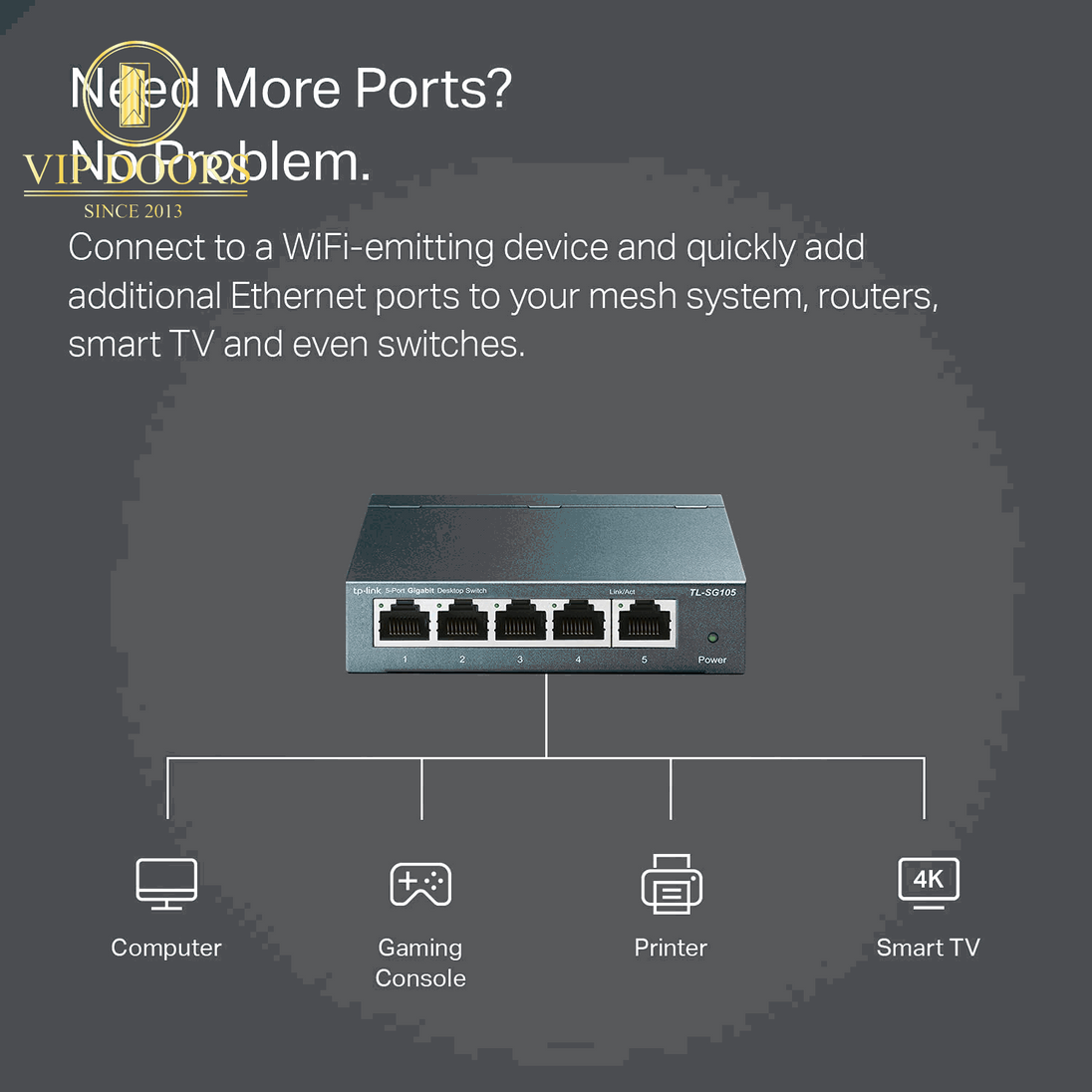 TL-SG105 5 Port Gigabit Unmanaged Ethernet Network Switch, Ethernet Splitter, Plug and Play, Fanless Metal Design, Shielded Ports, Traffic Optimization, Limited Lifetime Protection