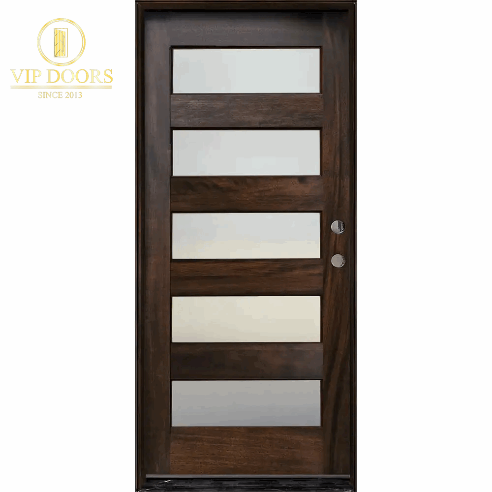 36 In. X 80 In. Ash Left-Hand Inswing 5 Lite Mistlite Decorative Glass Stained Mahogany Wood Prehung Front Door