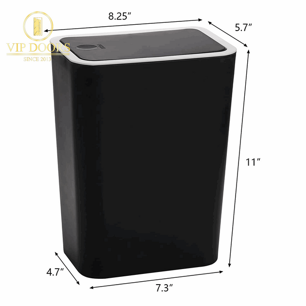 Trash Can, 2 Pack 7.5 Liter / 2 Gallon Plastic Garbage Container Bin with Press Top Lid, Garbage Can Waste Basket for Kitchen, Bathroom, Living Room, Office, Narrow Place, Black