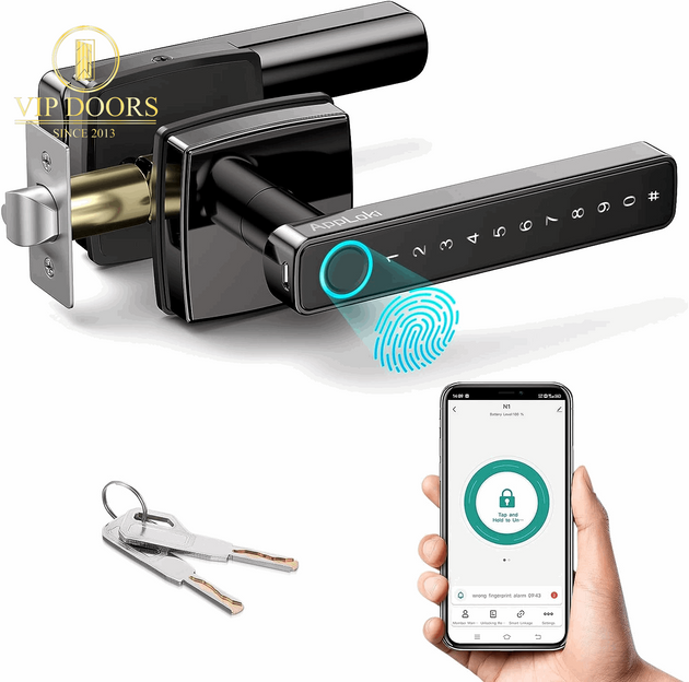 [Newest Upgrade 2023] Fingerprint Door Lock, Keyless Entry Door Lock with App Control, Biometric Smart Lock with Reversible Handle, Bluetooth, Key, Keypad Deadbolt Lock for Home Bedroom Hotel