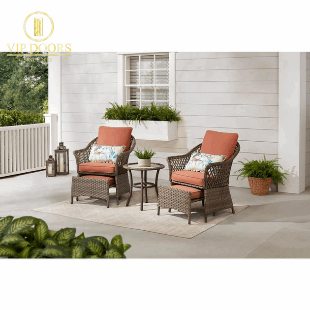 Valley Spring 5-Piece Wicker Patio Conversation Set with Sienna Cushions