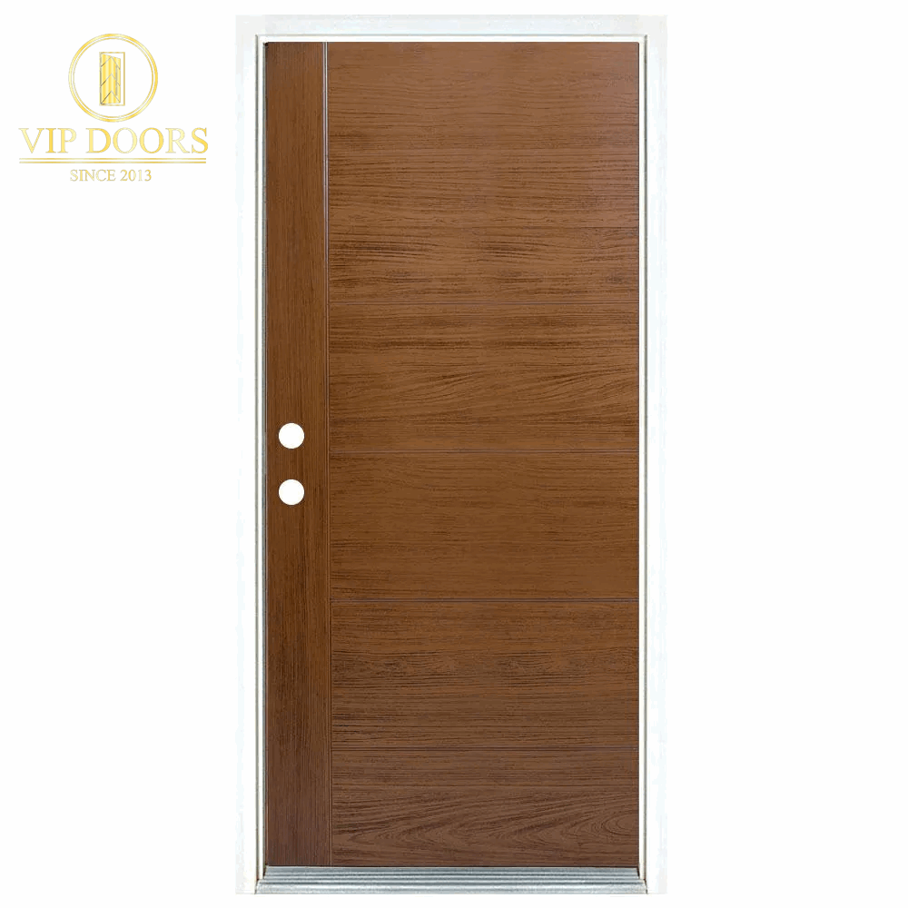 36 In. X 80 In. Medium Oak Right-Hand Inswing Contemporary Teak Stained Fiberglass Prehung Front Door