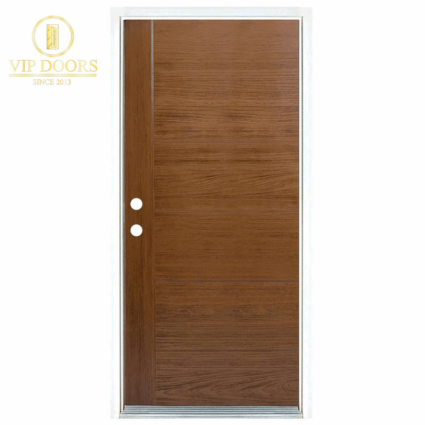 36 In. X 80 In. Medium Oak Right-Hand Inswing Contemporary Teak Stained Fiberglass Prehung Front Door