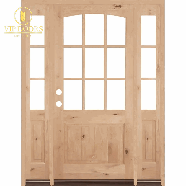 60 In. X 80 In. Knotty Alder Right - Hand/Inswing 1/2 - Lite Clear Glass Unfinished Wood Prehung Front Door with Sidelites - VIP Hardware Store