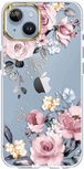 Compatible with Iphone 14 Case with Flowers,For Girly Women,Shockproof Clear Floral Pattern Hard Back Cover for Iphone 14 6.1 Inch 2022 -Blue