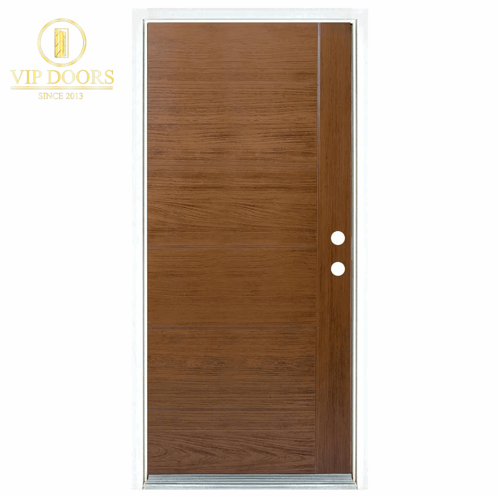 36 In. X 80 In. Medium Oak Right-Hand Inswing Contemporary Teak Stained Fiberglass Prehung Front Door