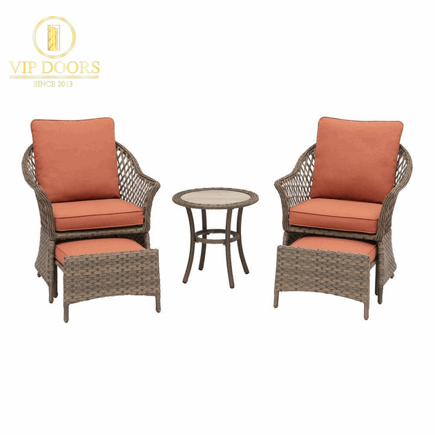 Valley Spring 5-Piece Wicker Patio Conversation Set with Sienna Cushions