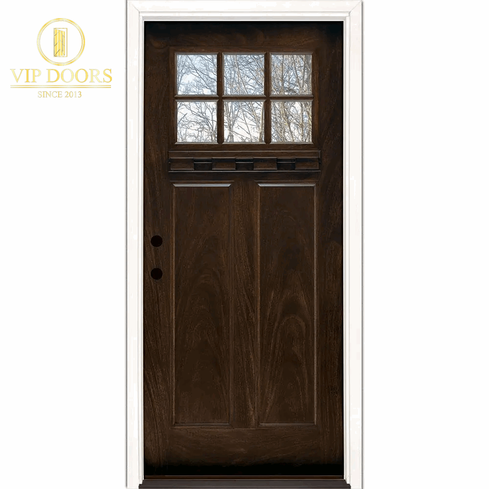 37.5 In. X 81.625 In. 6 Lite Craftsman Stained Chestnut Mahogany Left-Hand Inswing Fiberglass Prehung Front Door