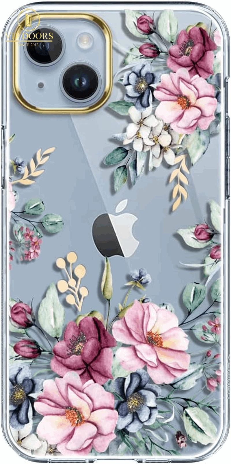 Compatible with Iphone 14 Case with Flowers,For Girly Women,Shockproof Clear Floral Pattern Hard Back Cover for Iphone 14 6.1 Inch 2022 -Blue