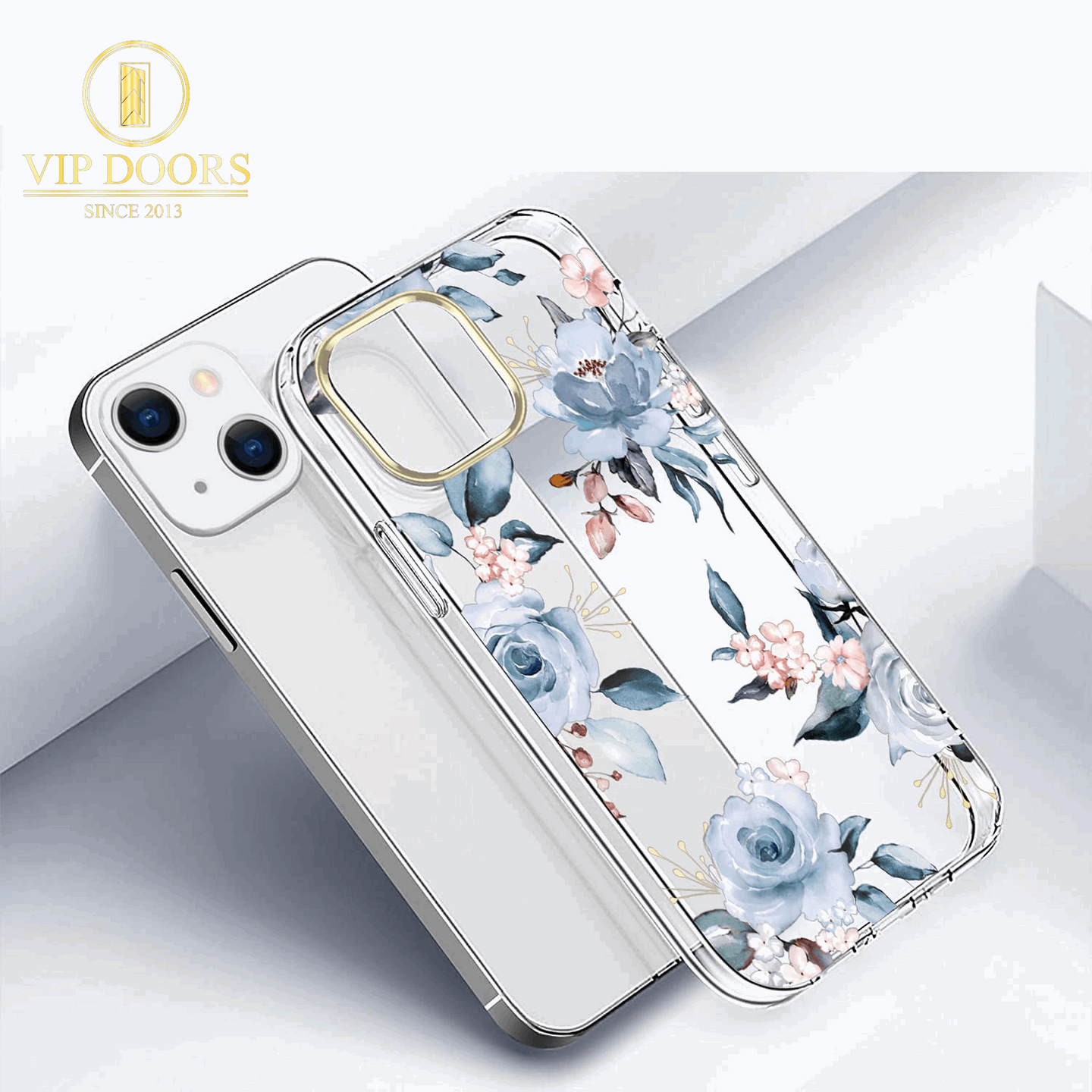 Compatible with Iphone 14 Case with Flowers,For Girly Women,Shockproof Clear Floral Pattern Hard Back Cover for Iphone 14 6.1 Inch 2022 -Blue