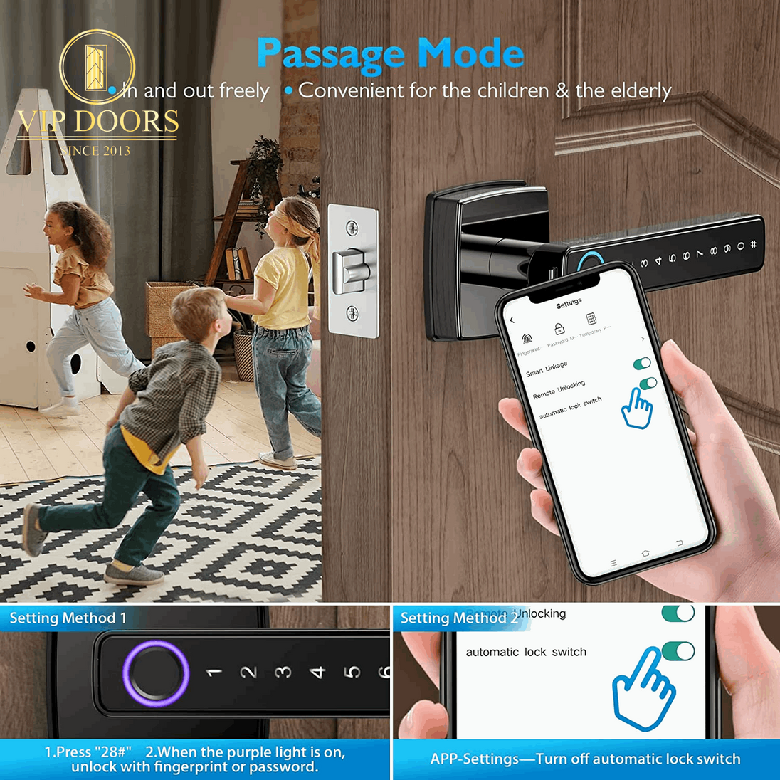 [Newest Upgrade 2023] Fingerprint Door Lock, Keyless Entry Door Lock with App Control, Biometric Smart Lock with Reversible Handle, Bluetooth, Key, Keypad Deadbolt Lock for Home Bedroom Hotel