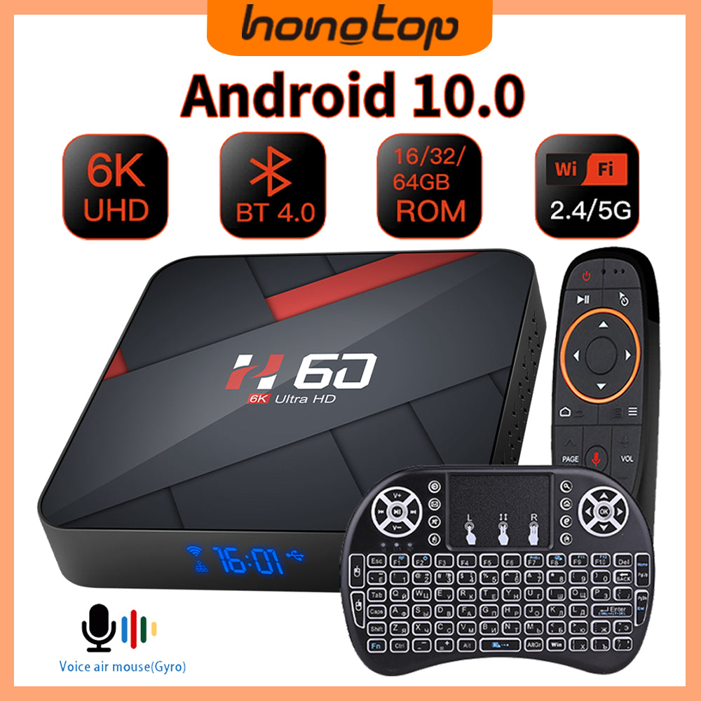 HONGTOP Android 10.0 TV BOX 4GB 64GB 6K Voice Assistant 1080P Video TV Receiver Wifi 2.4G&5G Bluetooth Smart TV Box Set Top Box