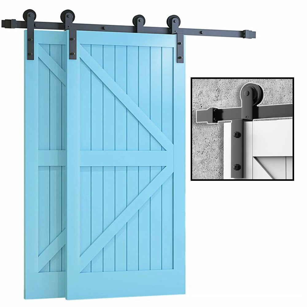 LWZH 4-9.6FT Bypass Sliding Barn Door Hardware Track Bent Hanger Bypassing System