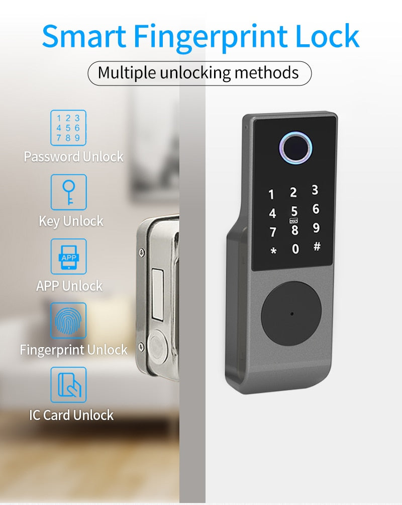 Fingerprint Lock Waterproof Tuya Wifi Remote Control Bluetooth TTLock App Card Digital Code Keyless Electronic Smart Door Lock - VIP Hardware Store